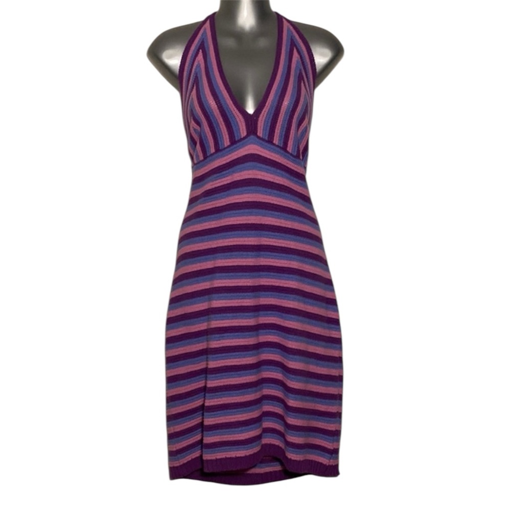 Wild Fable Purple Knit Striped Halter Mini Dress Large